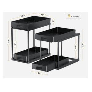 Factory Customized Under Sink Organizer Pull Out Bathroom Organizer 2 Tier Slide Out Bathroom Kitchen Organiers