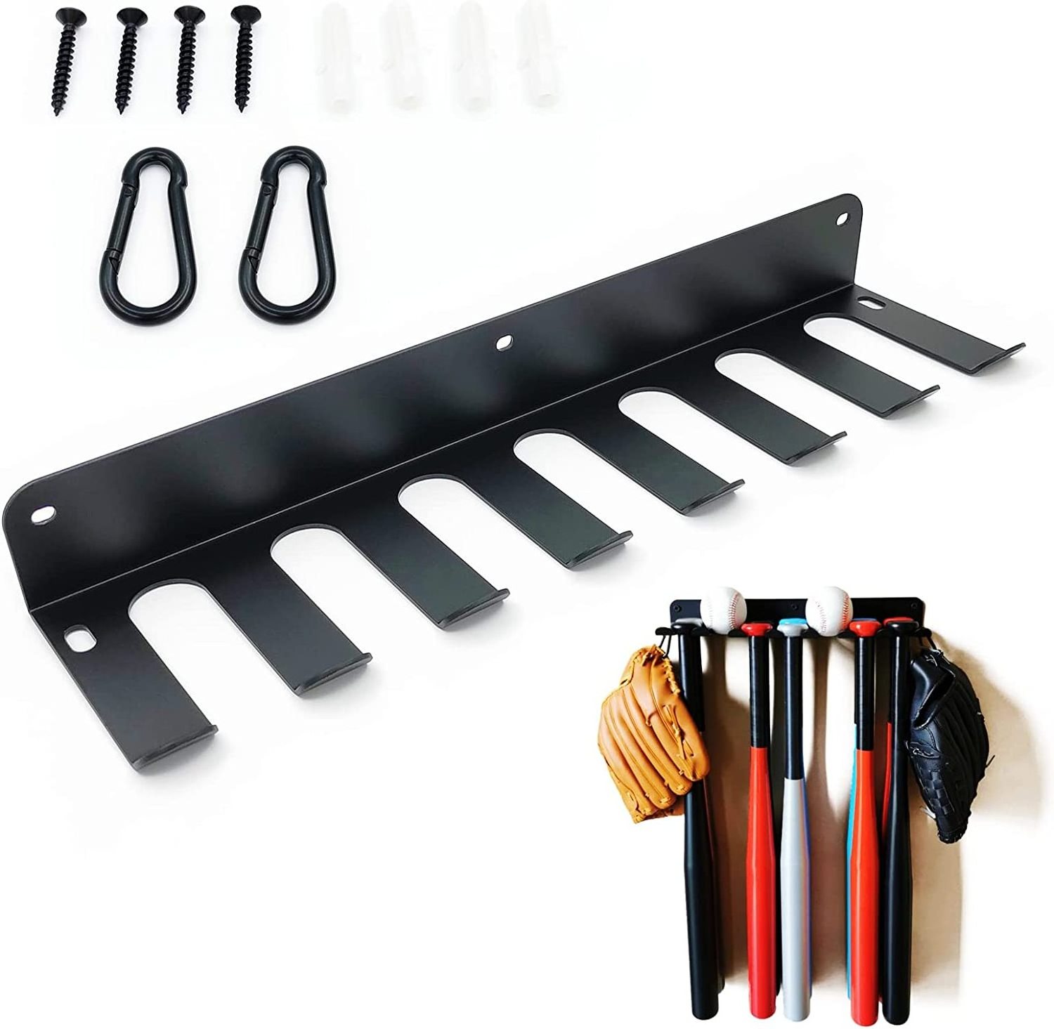 Metal Baseball Bat Rack Holder Holds up to 16 Bats for Wall Mount Sports Equipment Organizer