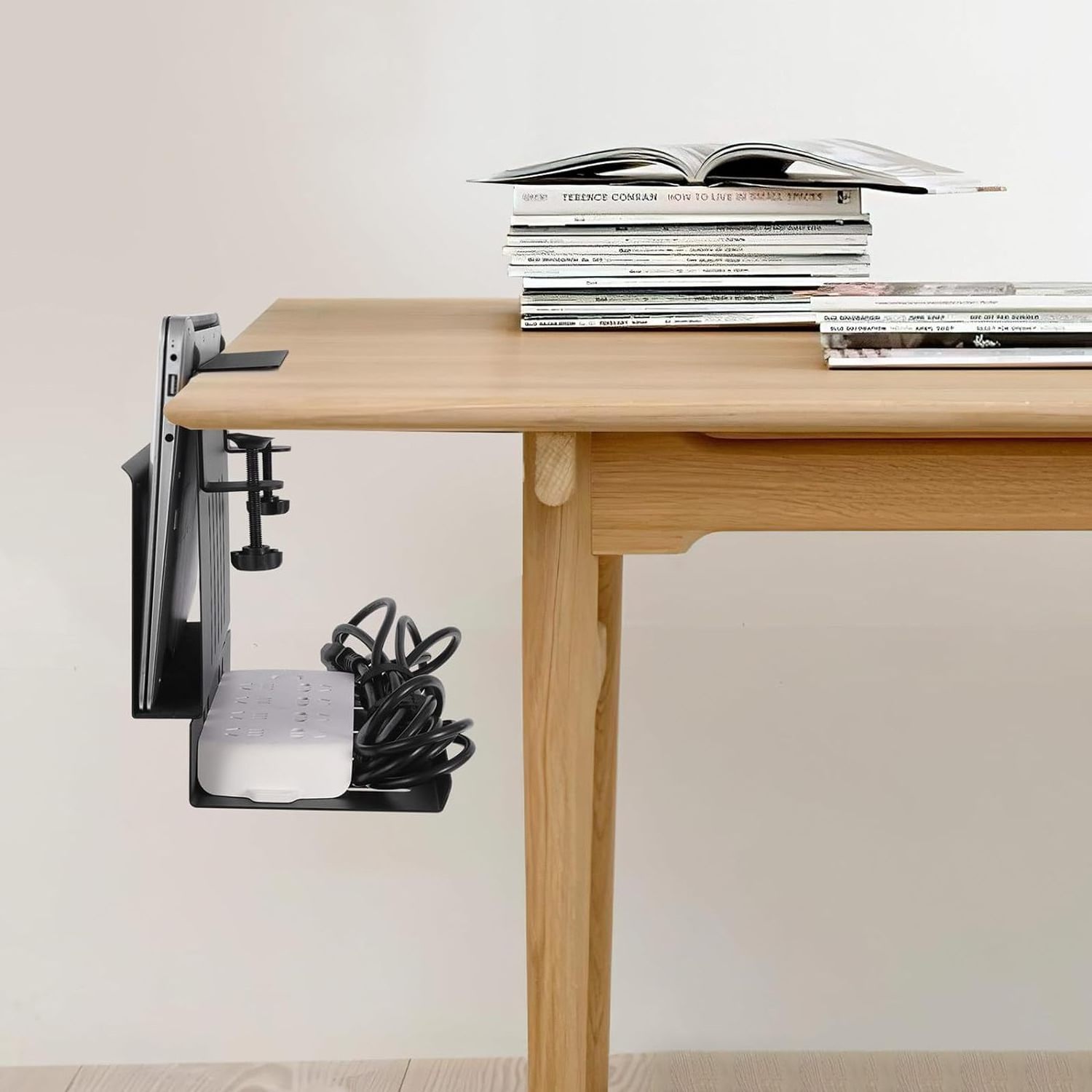 2 in1 Desk Side Storage with Cable Management Tray Clamp On Desk Laptop ...