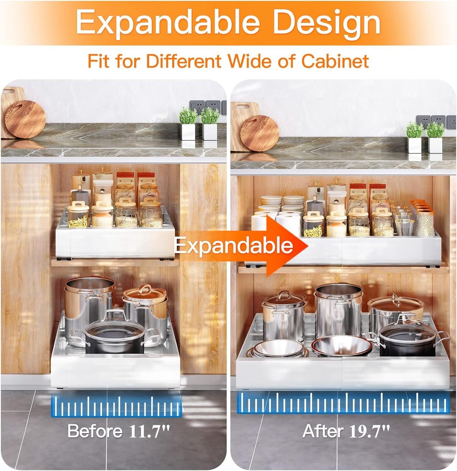 Expandable Cabinet Organizer Drawer Pull Out Cabinet Drawers Adhesive Slide Out Storage Shelf