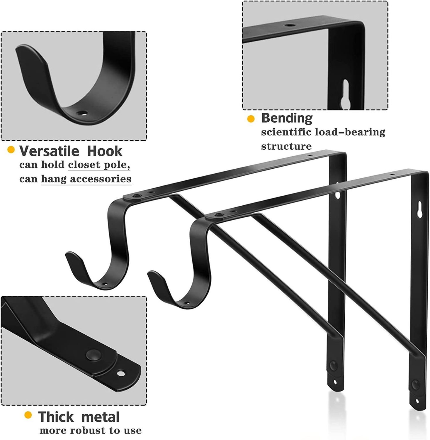 Heavy Duty Closet Shelf and Rod Bracket Closet Shelf Bracket with Rod Support Great for Both Shelf Storage and Closet Rod