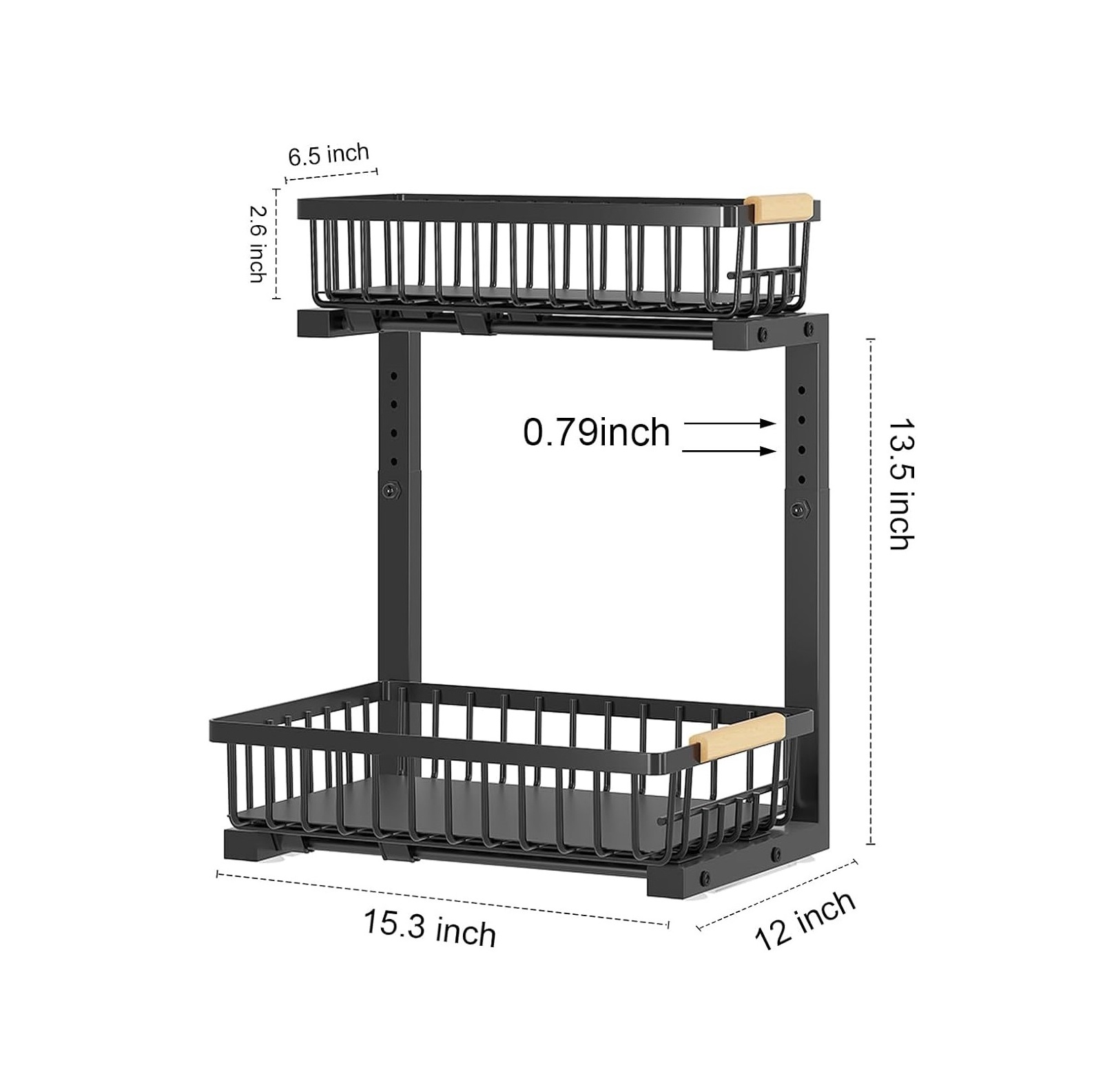 Under Sink Storage,Pull Out Bathroom Cabinet Organizer Adjustable Height Shelf Basket Extra Rustproof Counter Organization