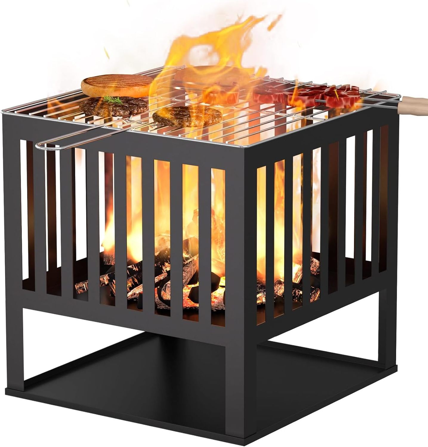 Outdoor Fire Pit 15.7'' Square Metal Wood Burning Firepit Stove Backyard Patio Garden Fireplace for Camping