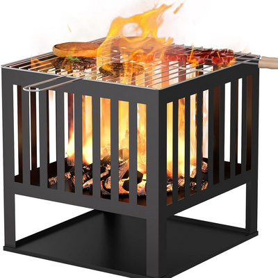 Outdoor Fire Pit 15.7'' Square Metal Wood Burning Firepit Stove Backyard Patio Garden Fireplace for Camping