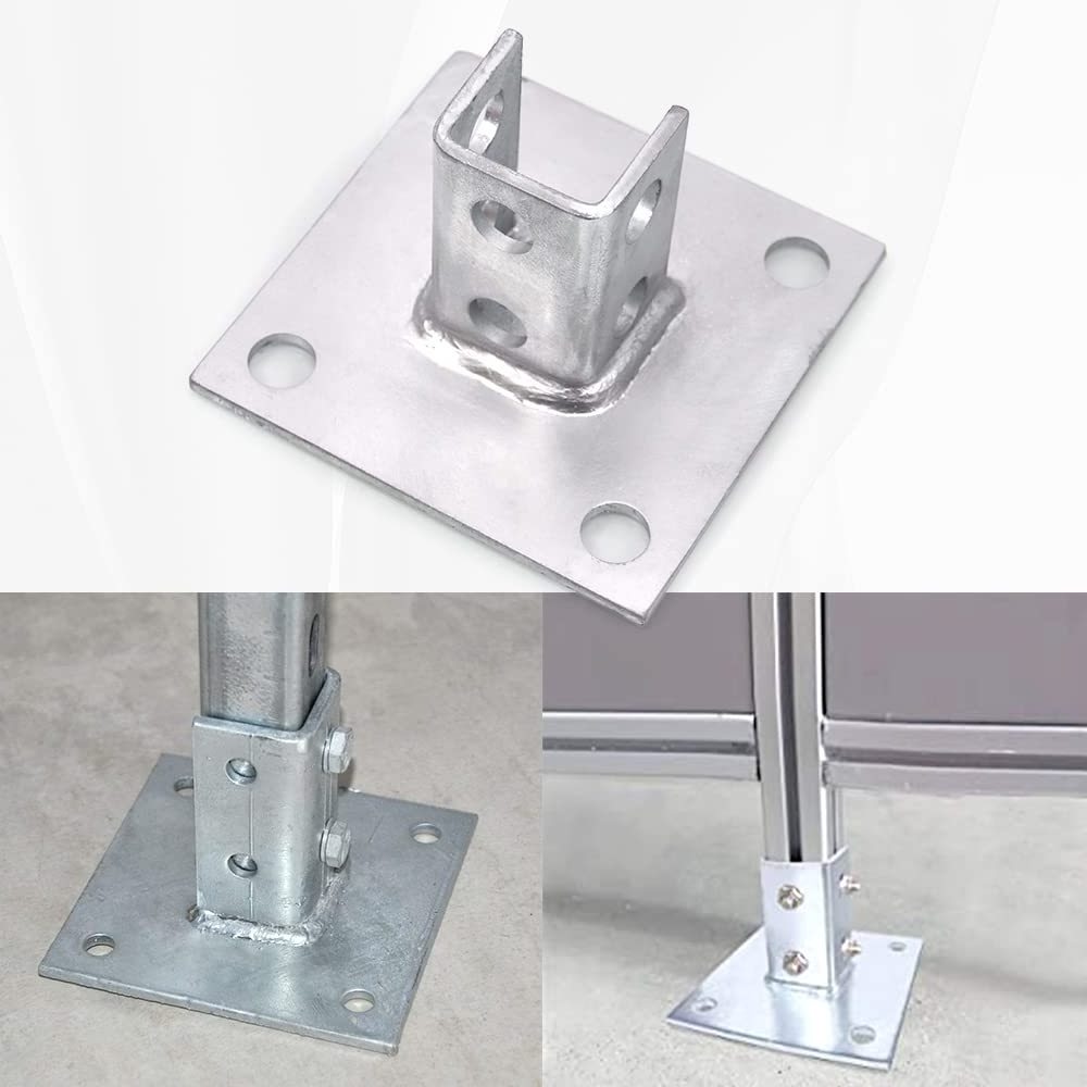 Single Channel Square Post Base Strut Mount Bracket, Corrosion Resistant, Heavy-Duty Support Bracket