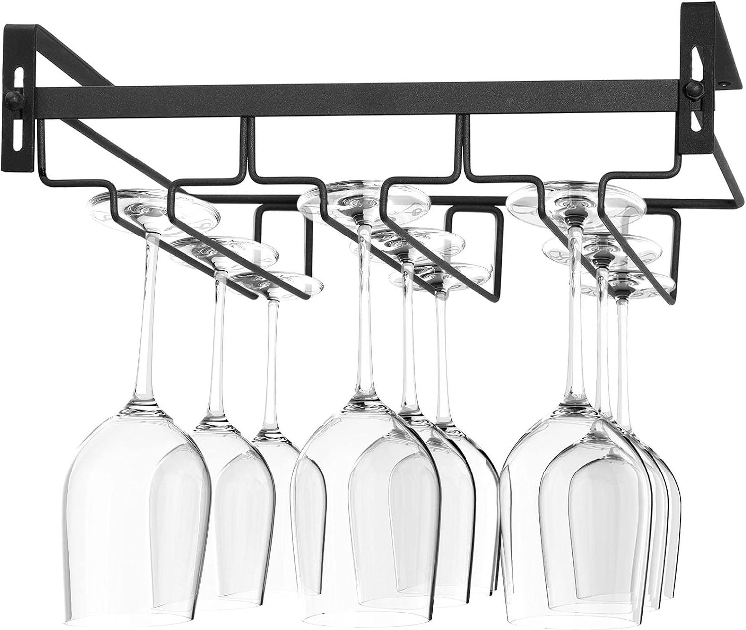 Under Cabinet Stemware Wine Glass Holder Glasses Storage Hanger Metal Hanging Organizer for Bar Kitchen 4 Rows