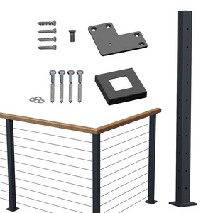 Cable Railing Post 36"x2"x2" Fixed top Pre-Drilled Corner Post Top Mount Steel Wood Concrete Level Deck Railing Post