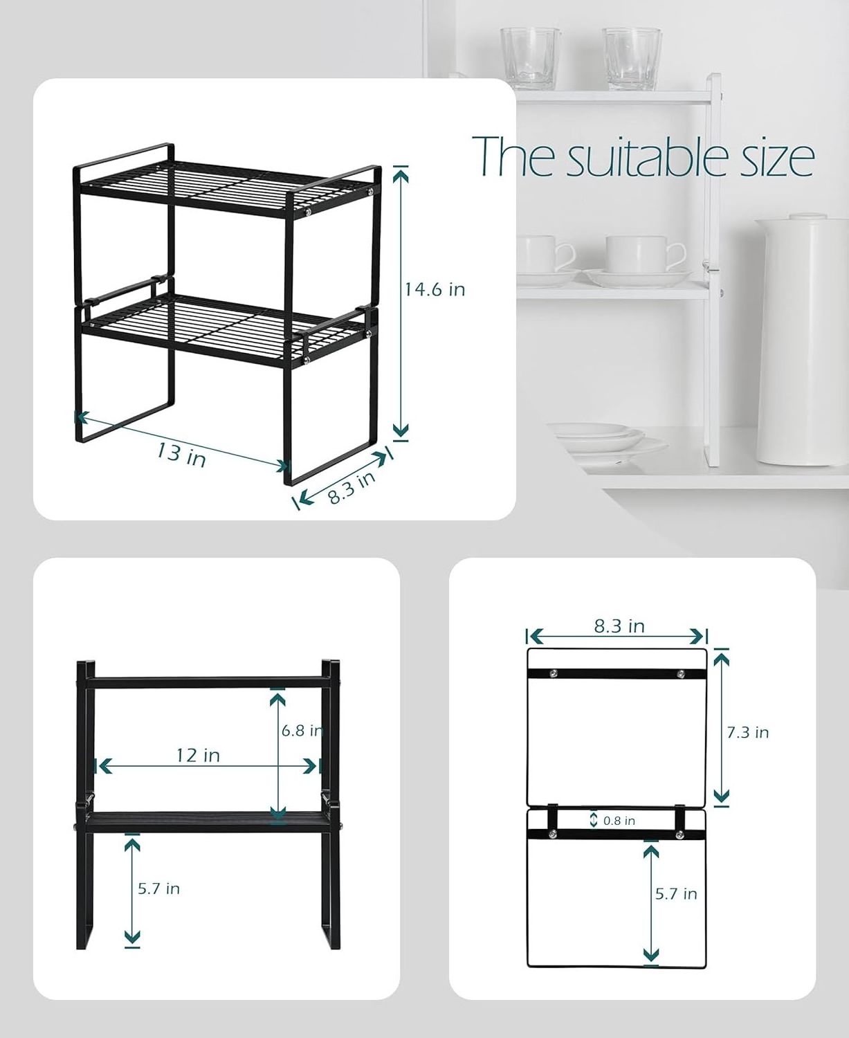 Metal Cabinet Shelves Organizer Set of 2 Kitchen Counter Shelves stackable  Storage Racks for Cabinet Counter Pantry