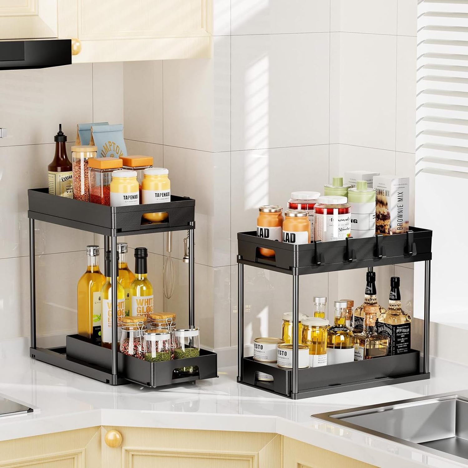 Factory Customized Under Sink Organizer Pull Out Bathroom Organizer 2 Tier Slide Out Bathroom Kitchen Organiers