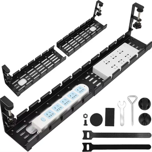 Smart No Drill  Width Adjustable Large Capacity Under Desk Cable Management Tray  Desktop Cable Storage Organizer with Clip