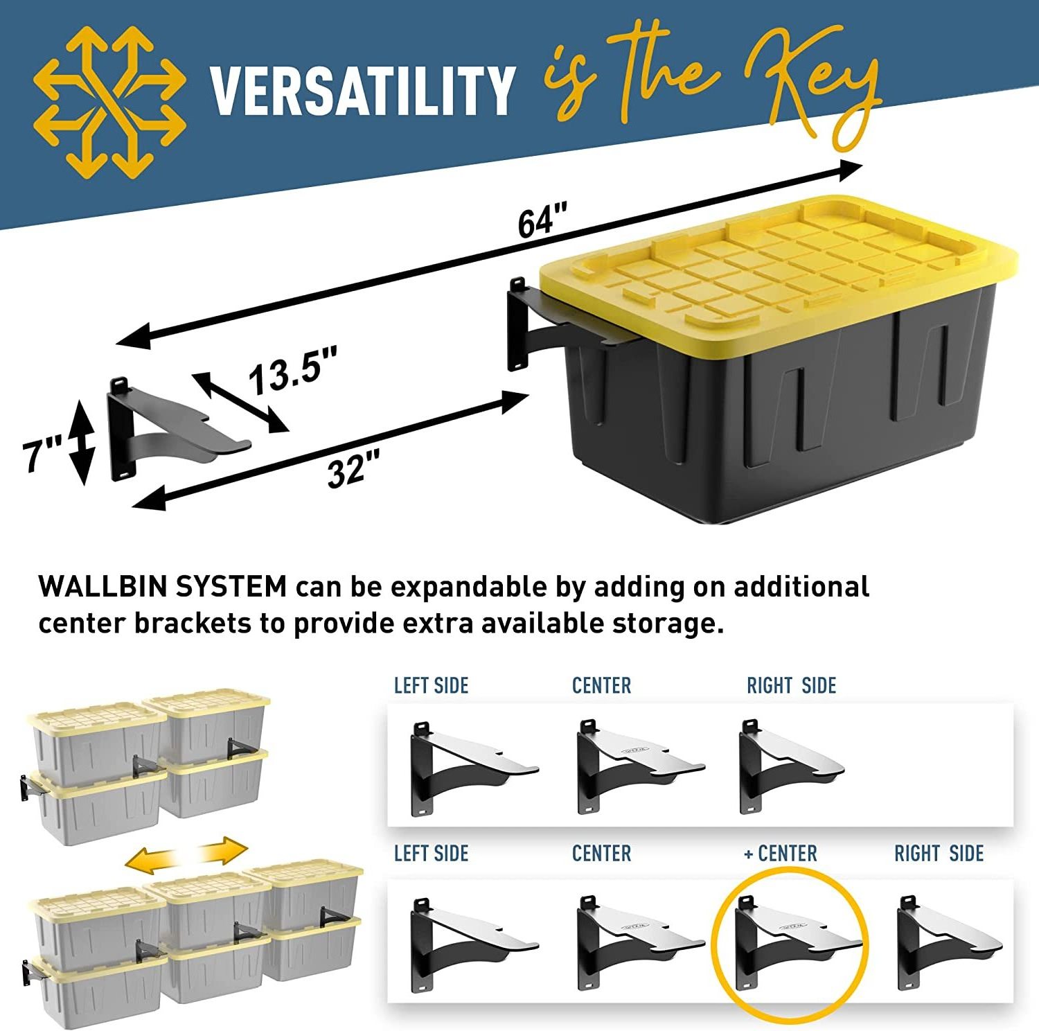 Garage Shed Storage Bins Rack Heavy Duty Steel Wall Mount Bracket Shelves for 27-Gallon Bins