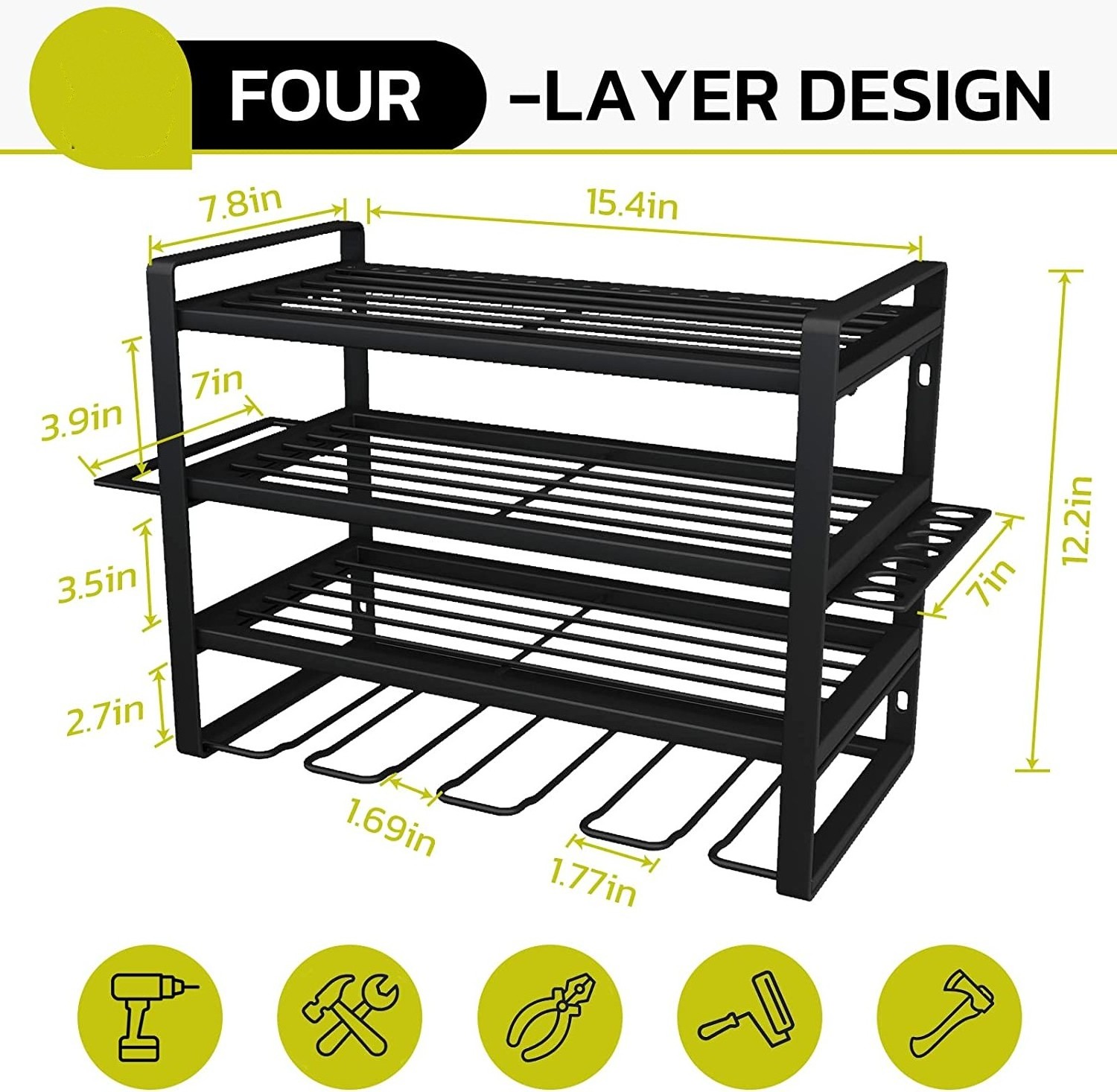 Heavy Duty 4 Layers Power Tool shelf Organizer Rack with Screwdriver Holder Pliers Holder Hammer Holder