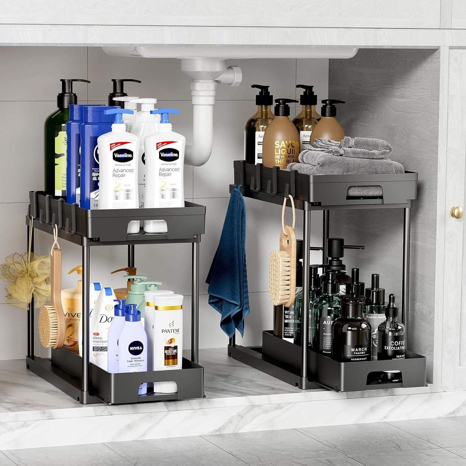 Factory Customized Under Sink Organizer Pull Out Bathroom Organizer 2 Tier Slide Out Bathroom Kitchen Organiers