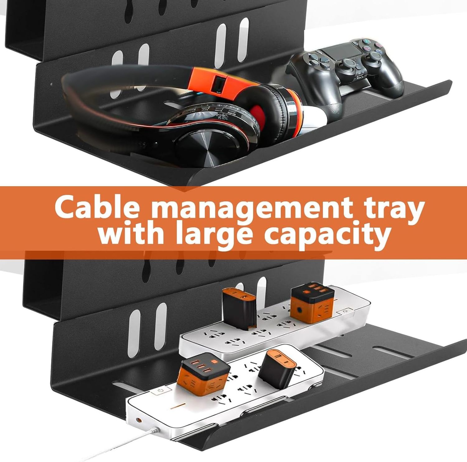 Desk Side Storage No Drill Vertical Laptop Holder, Under Desk Laptop Holder, Side Desk Steel Cable Tray Desk Wire Management