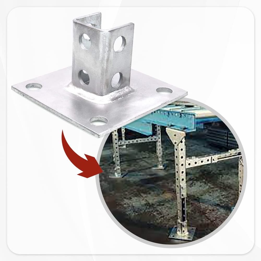 Single Channel Square Post Base Strut Mount Bracket, Corrosion Resistant, Heavy-Duty Support Bracket