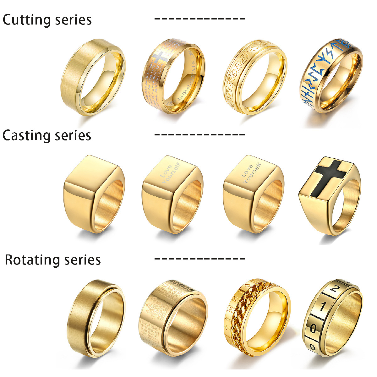 Personalized Stainless Steel Sun custom dripping oil laser spinner ring custom rings rotating spinner Fidget Rings For Anxiety