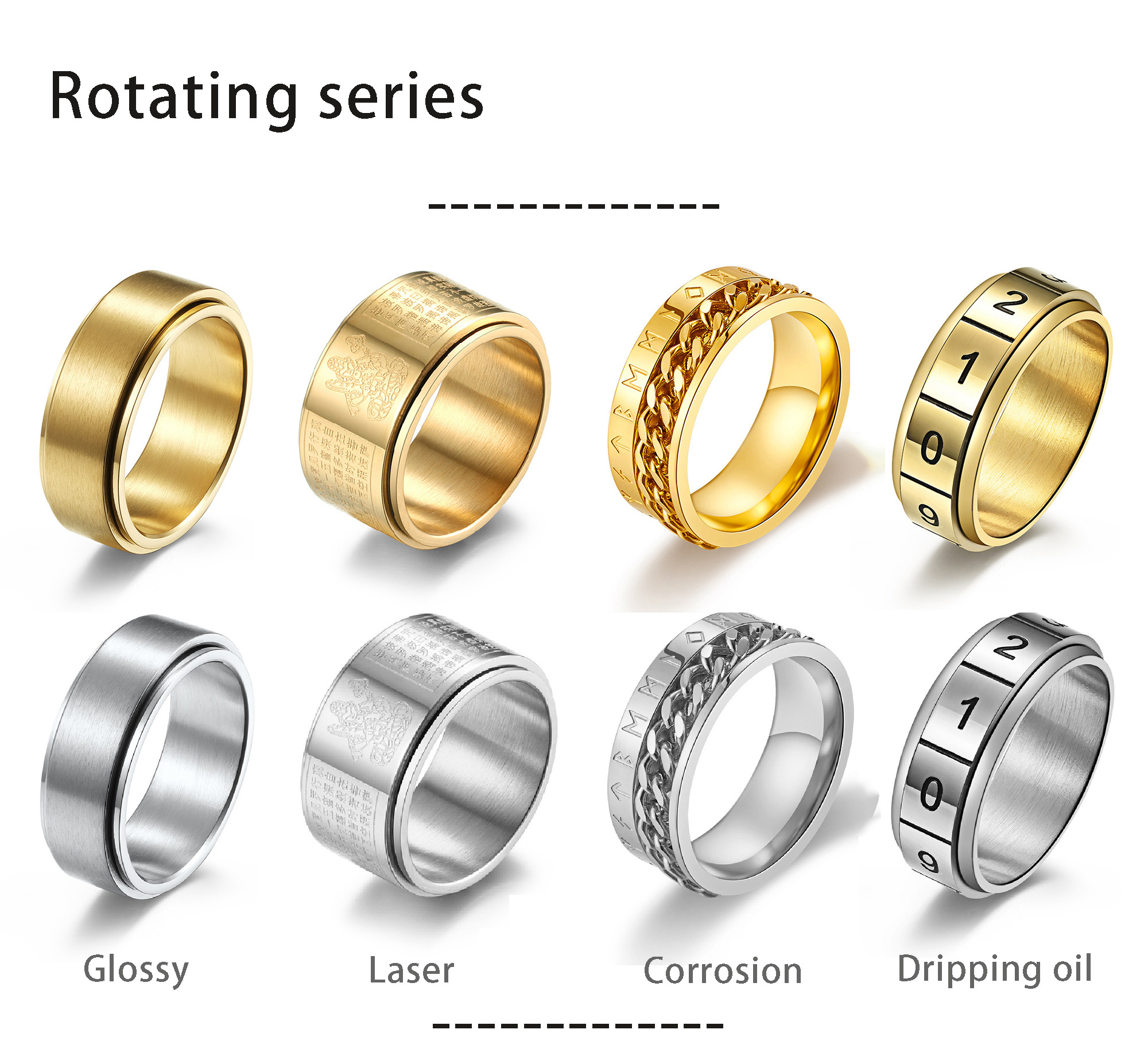 Personalized Stainless Steel Sun custom dripping oil laser spinner ring custom rings rotating spinner Fidget Rings For Anxiety