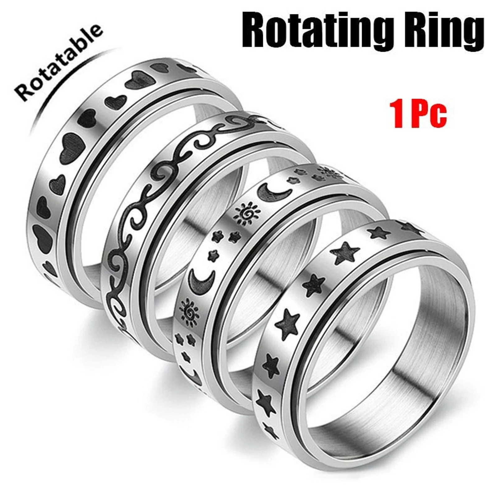 Personalized Stainless Steel Sun custom dripping oil laser spinner ring custom rings rotating spinner Fidget Rings For Anxiety