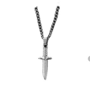 BASQUESUN Men's Stainless Steel Waves Dagger Amulet Sword Necklace Helmet Of God