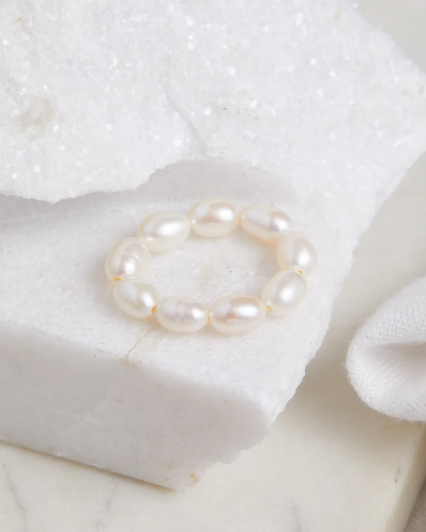 BASUESUN Waterproof Cultured Pearl Adjustable Beaded Wrap Rice Handmade  Ring Trendy Elastic Freshwater Pearl Rings for Wo