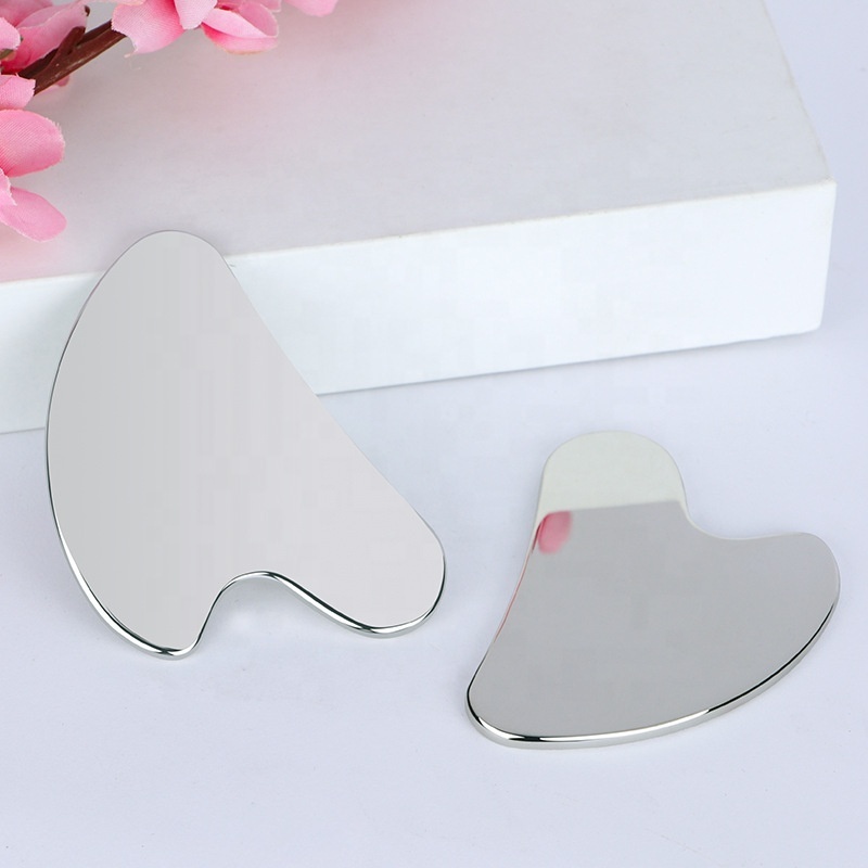 Custom Logo Heart Shape Silver Face Lifting Body Massage Guasha Board Stainless Steel Metal Gua Sha Scraper