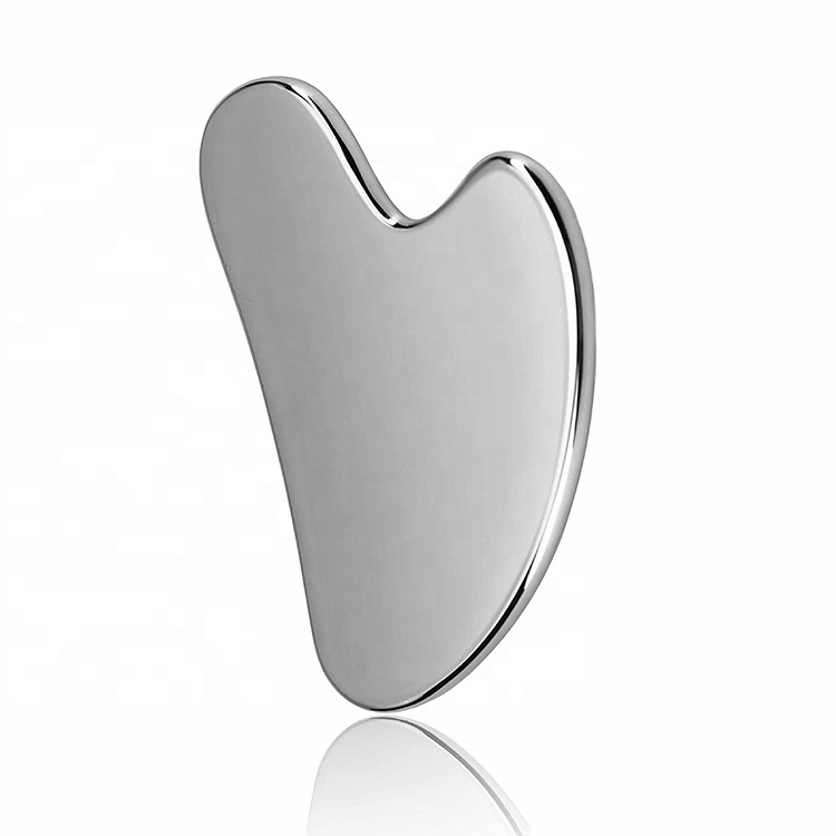 Custom Logo Heart Shape Silver Face Lifting Body Massage Guasha Board Stainless Steel Metal Gua Sha Scraper