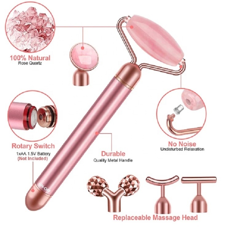 New Arrival 6 in 1 Facial Massager Electric Metal 24k Gold Anto Aging Skin Care Vibrating Electric Jade Roller