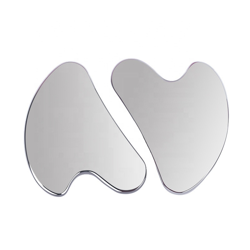 Custom Logo Heart Shape Silver Face Lifting Body Massage Guasha Board Stainless Steel Metal Gua Sha Scraper