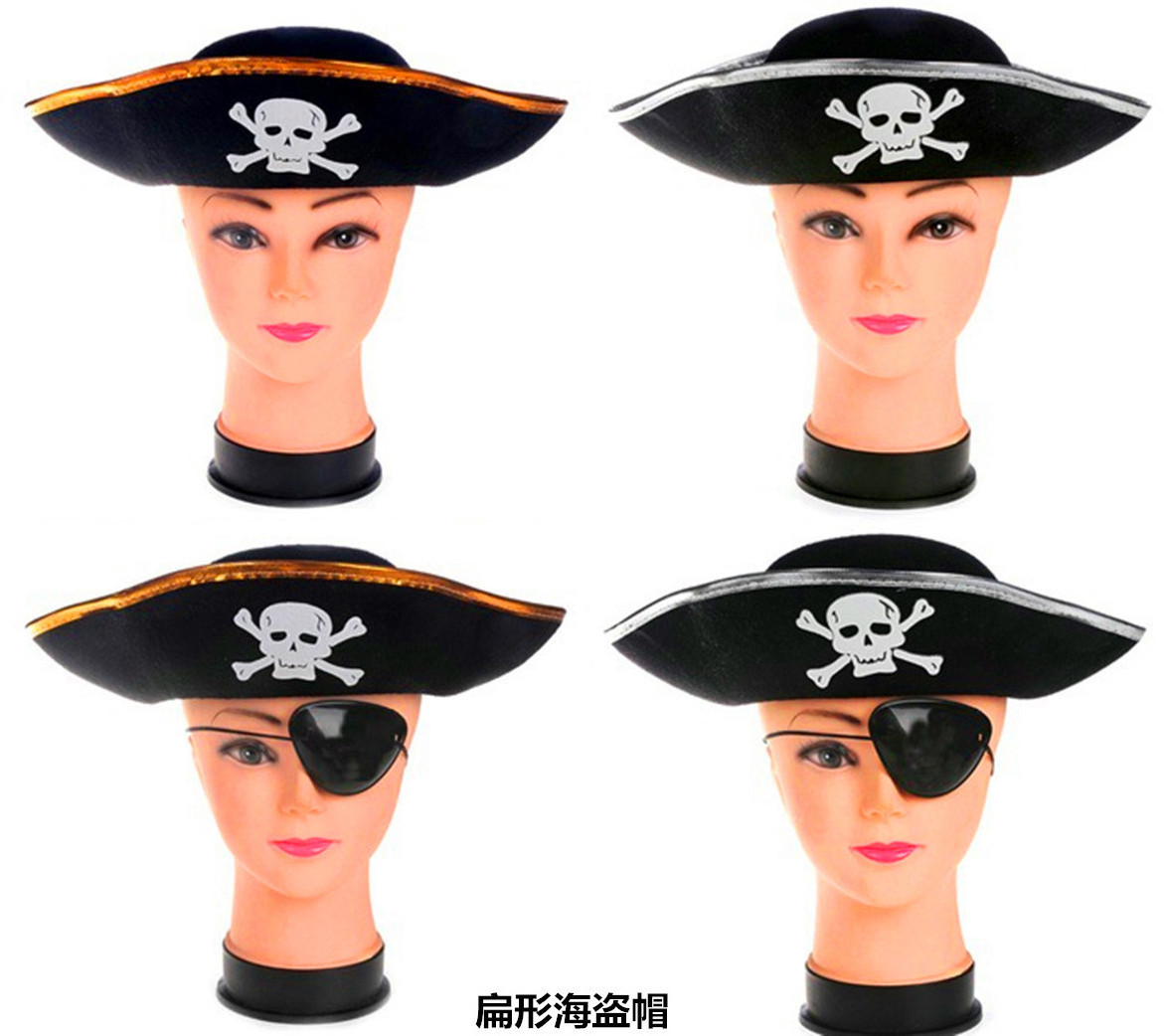 Wholesale Skull Print Caribbean Pirate Captain Cosplay Dress-Up Theme Party Hats Accessories Pirate Decorations Caps