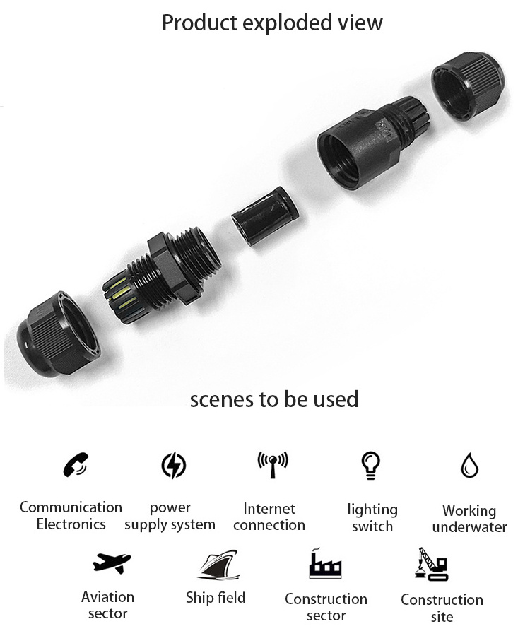 Wire and cable electrical round IP68 waterproof connector 2 pin 3 pin waterproof connector wire cable connector waterproof