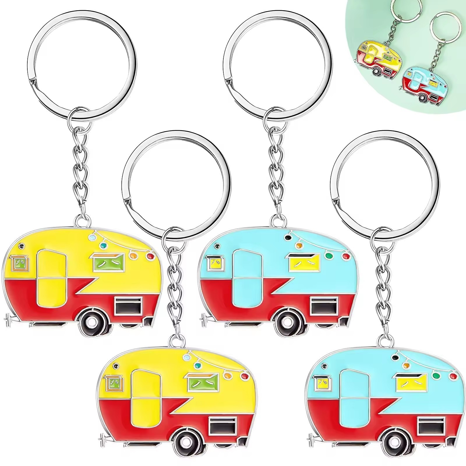 Couples Camper Keychain Happy RV Camper Keyring Camping Gifts for Men Women Teenager Camp Lover Travel Trailers Vacation Jewelry