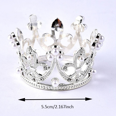 Crystal ring birthday wedding flower decoration luxury royal 5.5 cm kid  mini king little alloy silver gold crown cake topper