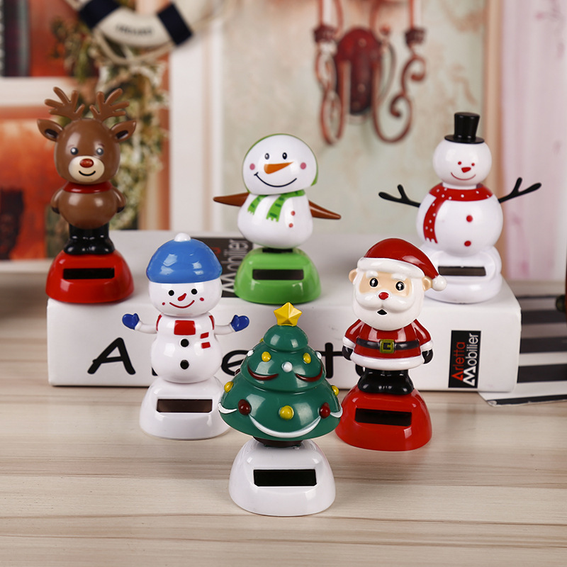 Christmas santa claus snowman solar bobblehead for car dashboard toy desk festival gift home decoration interior accessories