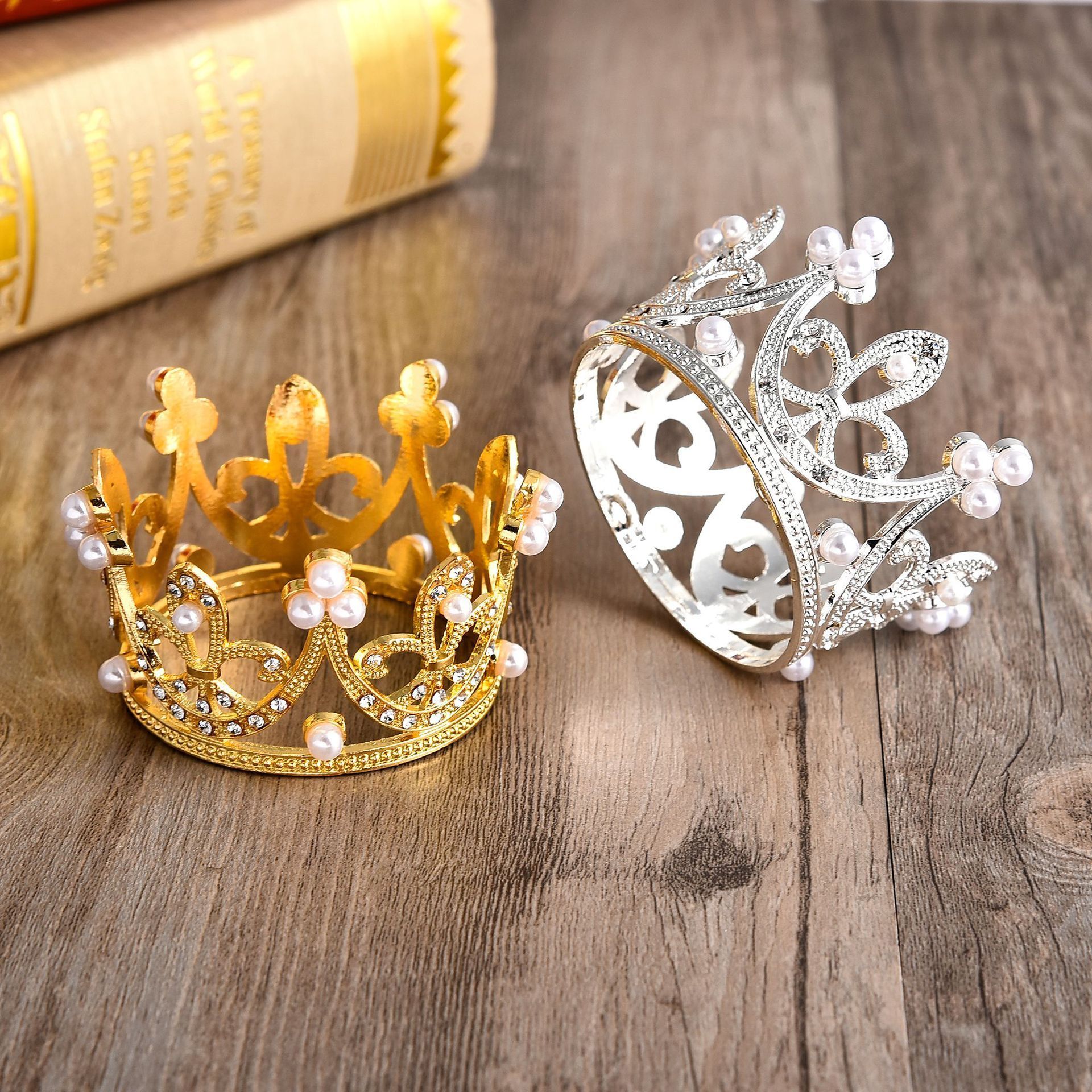 Crystal ring birthday wedding flower decoration luxury royal 5.5 cm kid  mini king little alloy silver gold crown cake topper