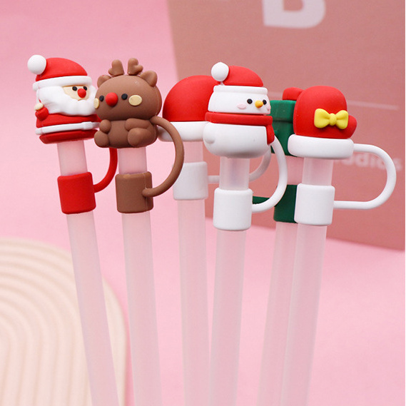 2323 new 10mm rubber cartoon santa claus festival bar accessories party decoration straw cover christmas straw topper