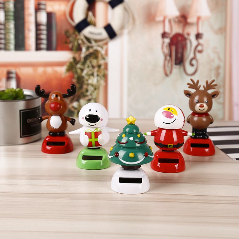 Christmas santa claus snowman solar bobblehead for car dashboard toy desk festival gift home decoration interior accessories