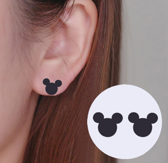 Cute Cartoon Kawaii Stainless Steel Mickey and Minnie stud Earrings gold plating women ear nail  jewelry factory