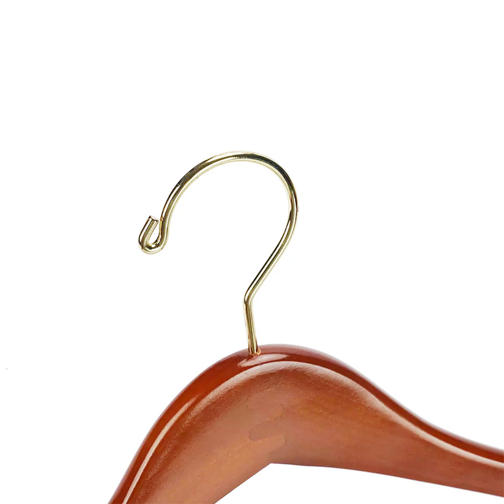 43cm oversize contoured body walnut color brass hook bulk wooden suit coat clothes hanger with locking bar