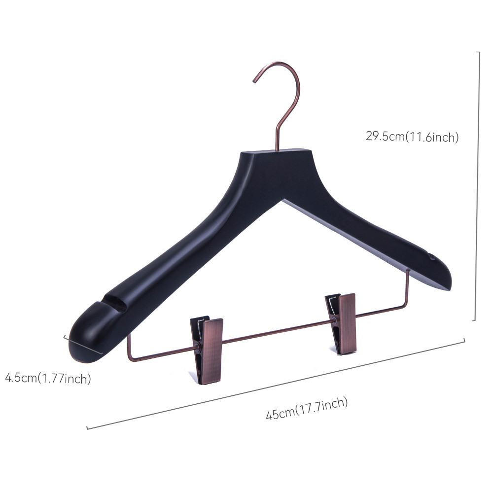 Wide Shoulder Wooden Garment Hanger with Clips Black Suit/Shirt/ Skirt Rack for Store Wardrobe & Bathroom Single Tier Spot Goods