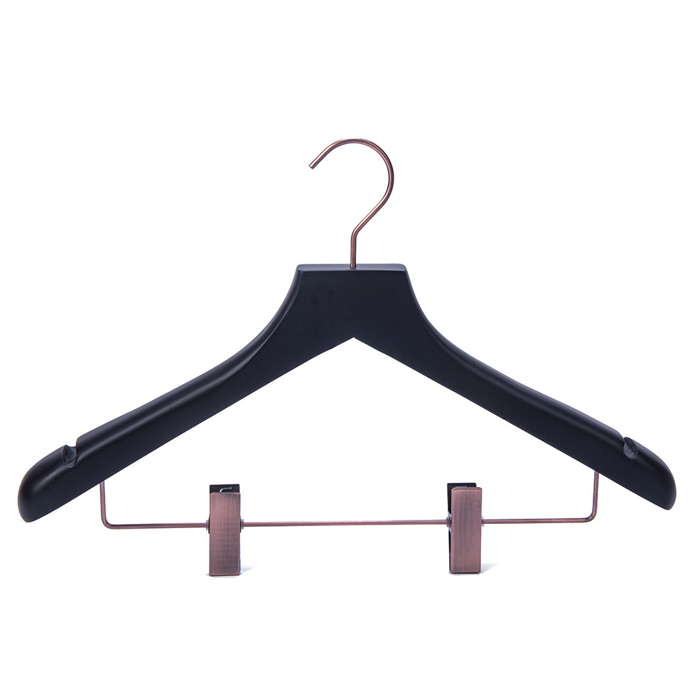 Wide Shoulder Wooden Garment Hanger with Clips Black Suit/Shirt/ Skirt Rack for Store Wardrobe & Bathroom Single Tier Spot Goods