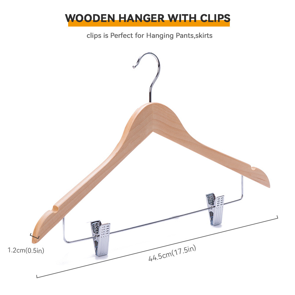 Smart Boutique Single-Tier Wooden Hanger Rack with Metal Clips for Wardrobe or Bathroom Cleaning Made of Wood