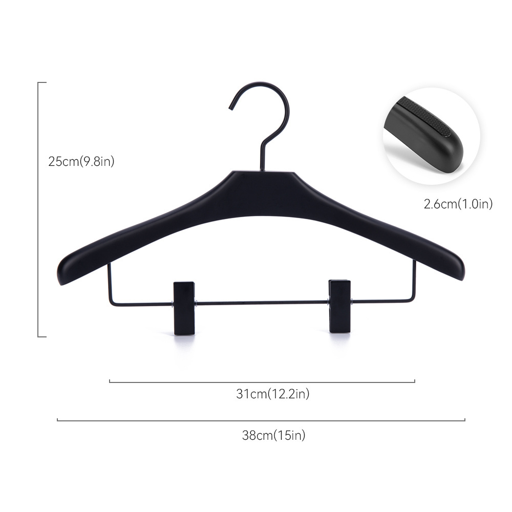 Wood Gament Hanger with Custom Logo for Clothes Shirt Skirt Pant Black Luxury Women hanger for Lady with Black Hook