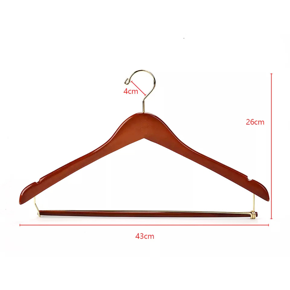 43cm oversize contoured body walnut color brass hook bulk wooden suit coat clothes hanger with locking bar