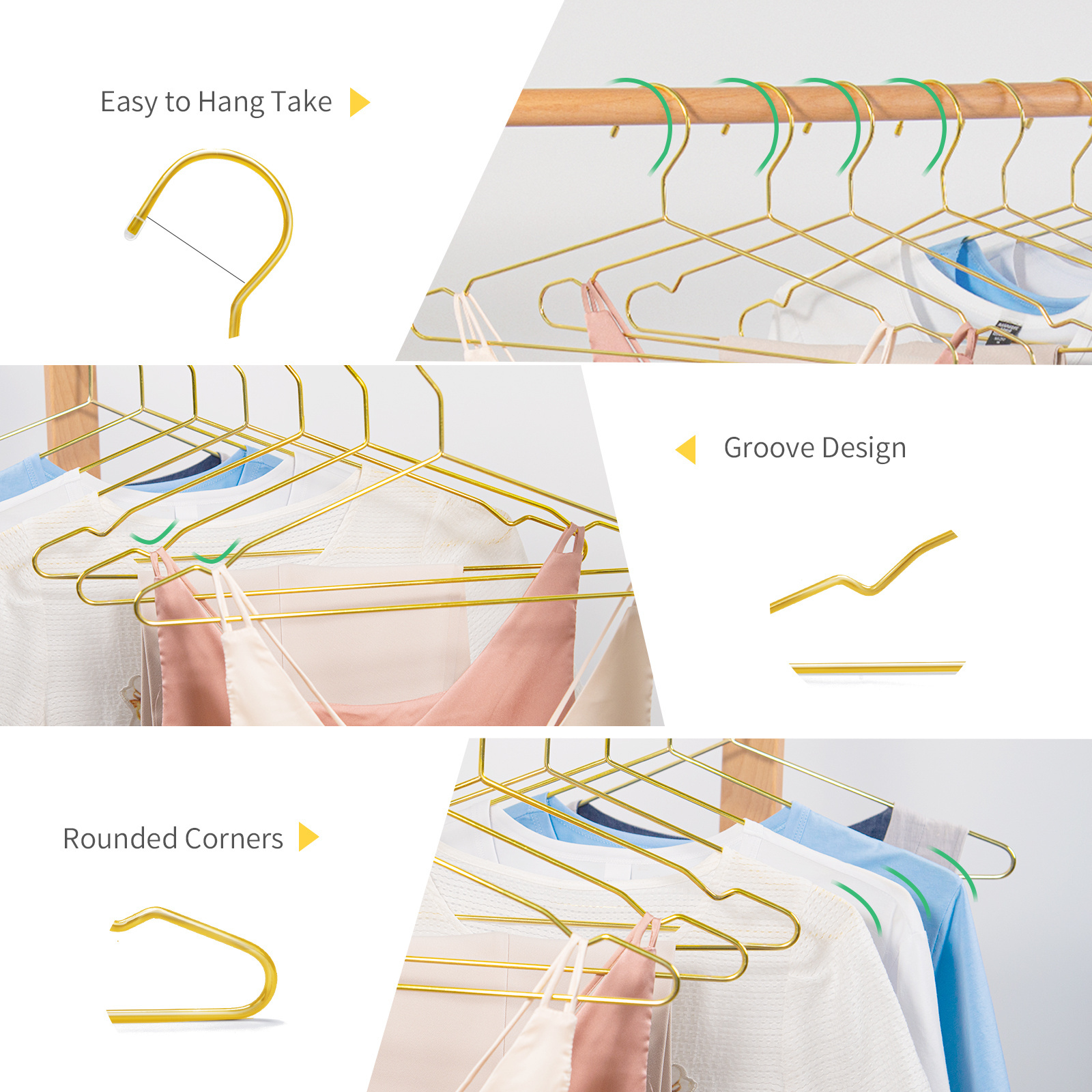 Single Tier Gold Metal Wire Clothes Hanger Applicable for Wardrobe Bathroom Living Room Premium Clothing Organizer