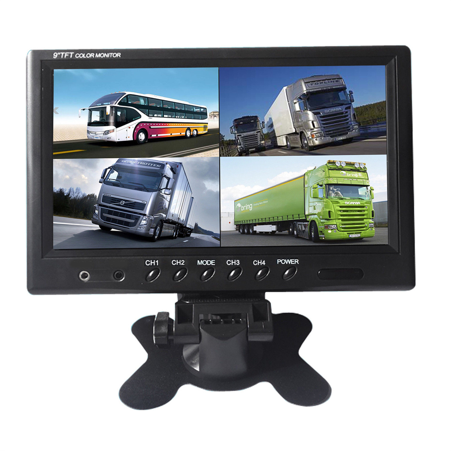 9 Inch 4 Split Quad 4 Video Input LCD for Bus Truck Car Rear View Monitor