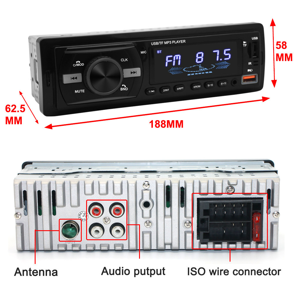 BT Car Stereo Audio In-Dash FM Aux Input Receiver SD USB MP3 Radio Player Single DIN Dash