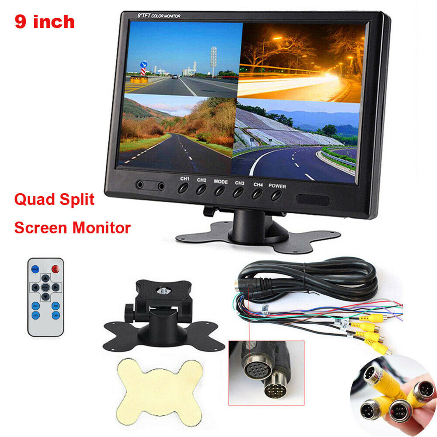 9 Inch 4 Split Quad 4 Video Input LCD for Bus Truck Car Rear View Monitor