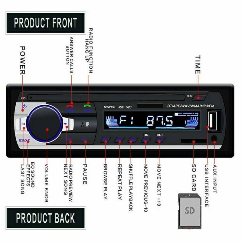 1 single Din Car Stereo Audio In-Dash FM Aux Input Receiver SD USB MP3 Radio Player