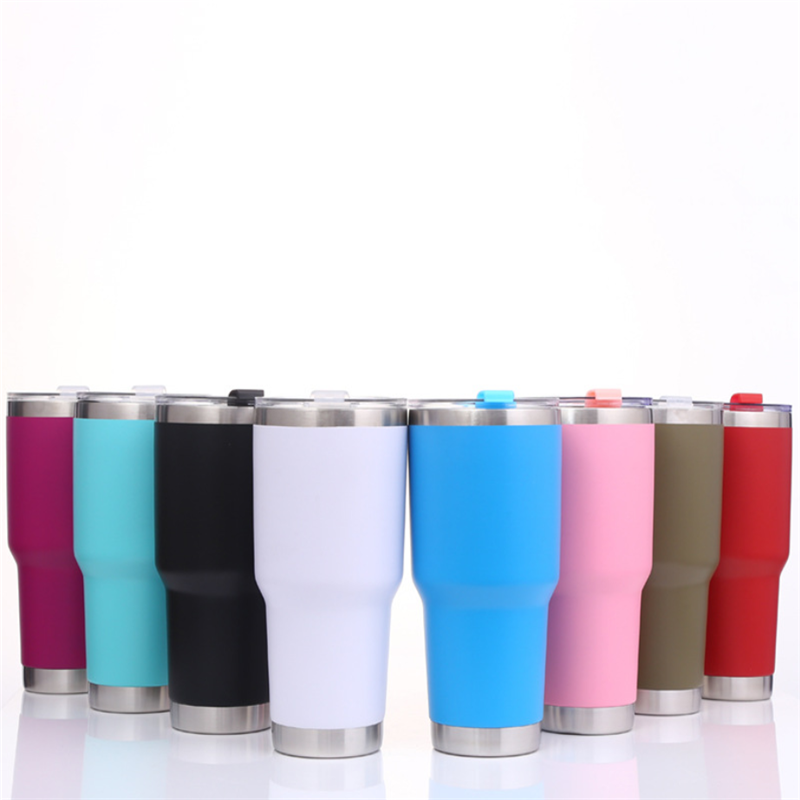 30oz Double Walled thermos tumbler Cups 304 18/8 Stainless Steel Coffee Cups With Clear Lid