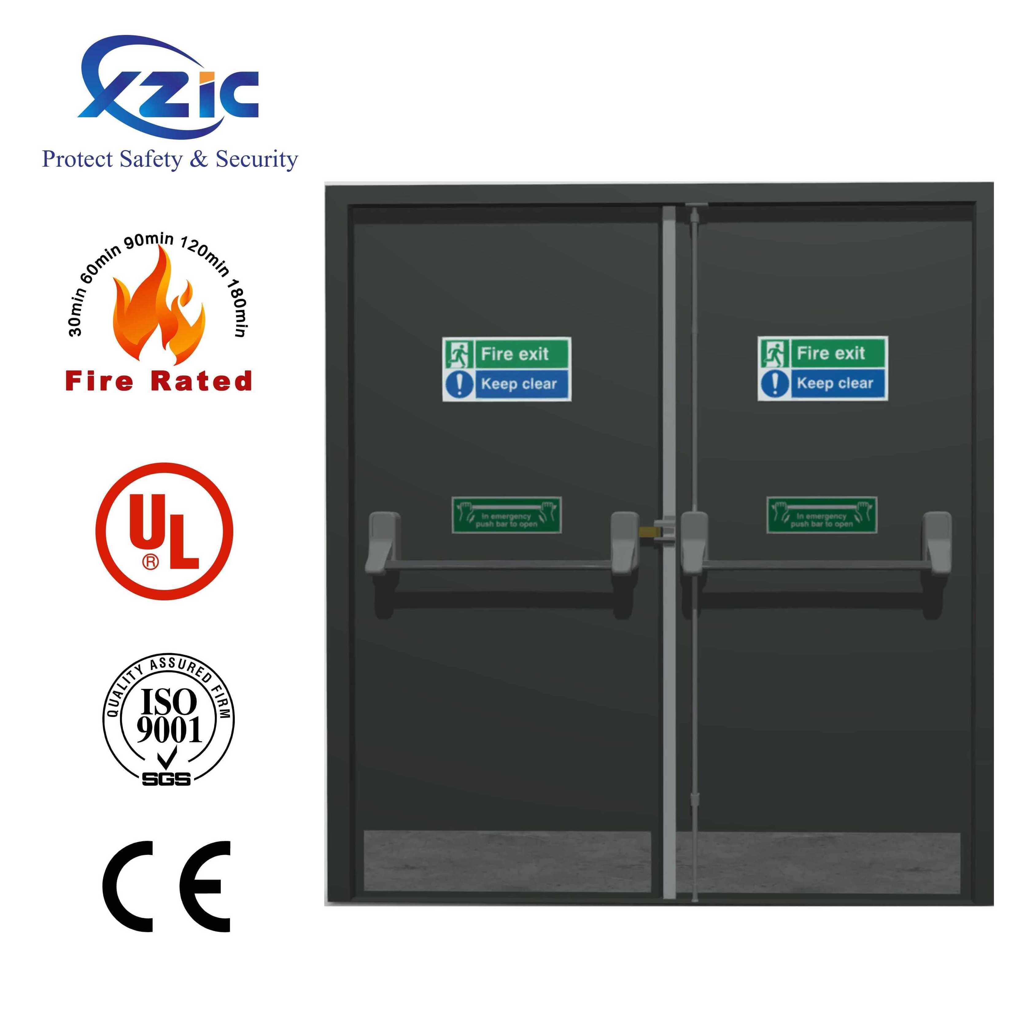 UL List 1- 3 hours fire proof door hotel fire steel resisting fire rated door with hardware